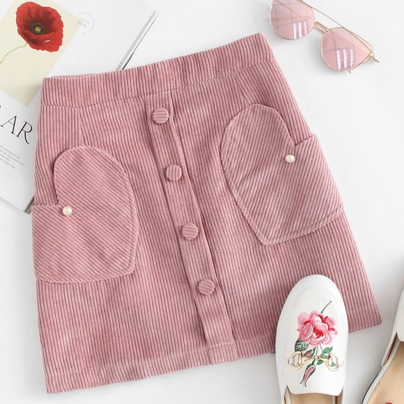 🏆HP🍀🆕Corduroy pink heart w/ pearl skirt - Picture 2 of 6